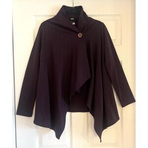 Bobeau Fleece Wrap Cardigan Plum Purple One Button Asymmetrical Size Small S EUC